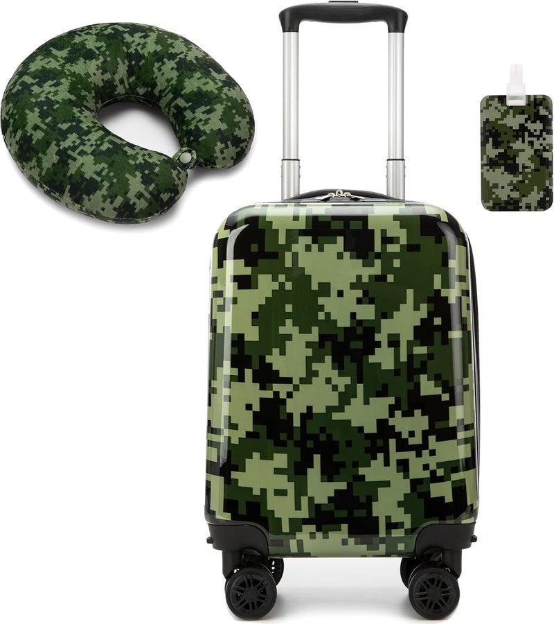 Esteemly Kid's Luggage Set 2 Piece Suitcase Set 16" Hardside Luggage with Spinner Wheels Girls Carry on Toddler Travel Rolling Suitcase with Neck Pillow Airline Approved - Image 1